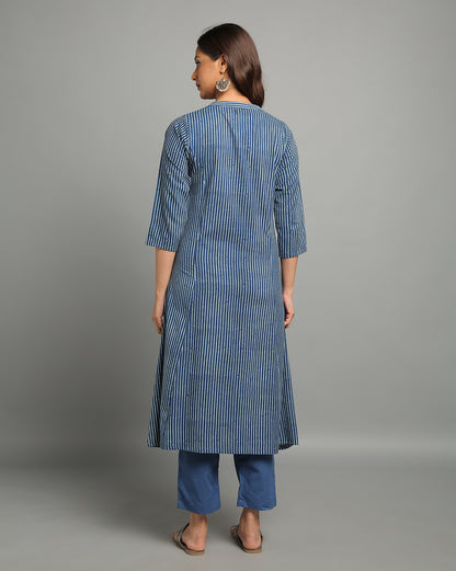 Indigo Dyed Dabu Hand Block Printed Long Kurta