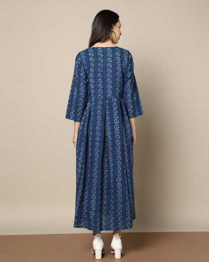 Indigo Dyed Dabu Hand Block Printed Long Dress