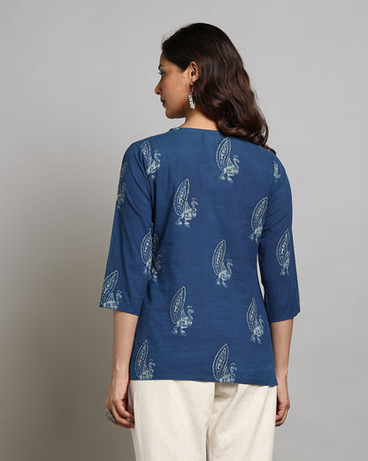 Indigo Dyed and Dabu Printed Top