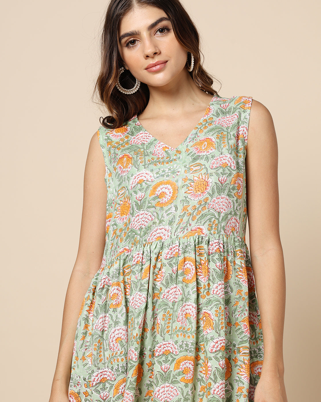 Natural Dyed Hand Block Printed Short Dress Sleeveless