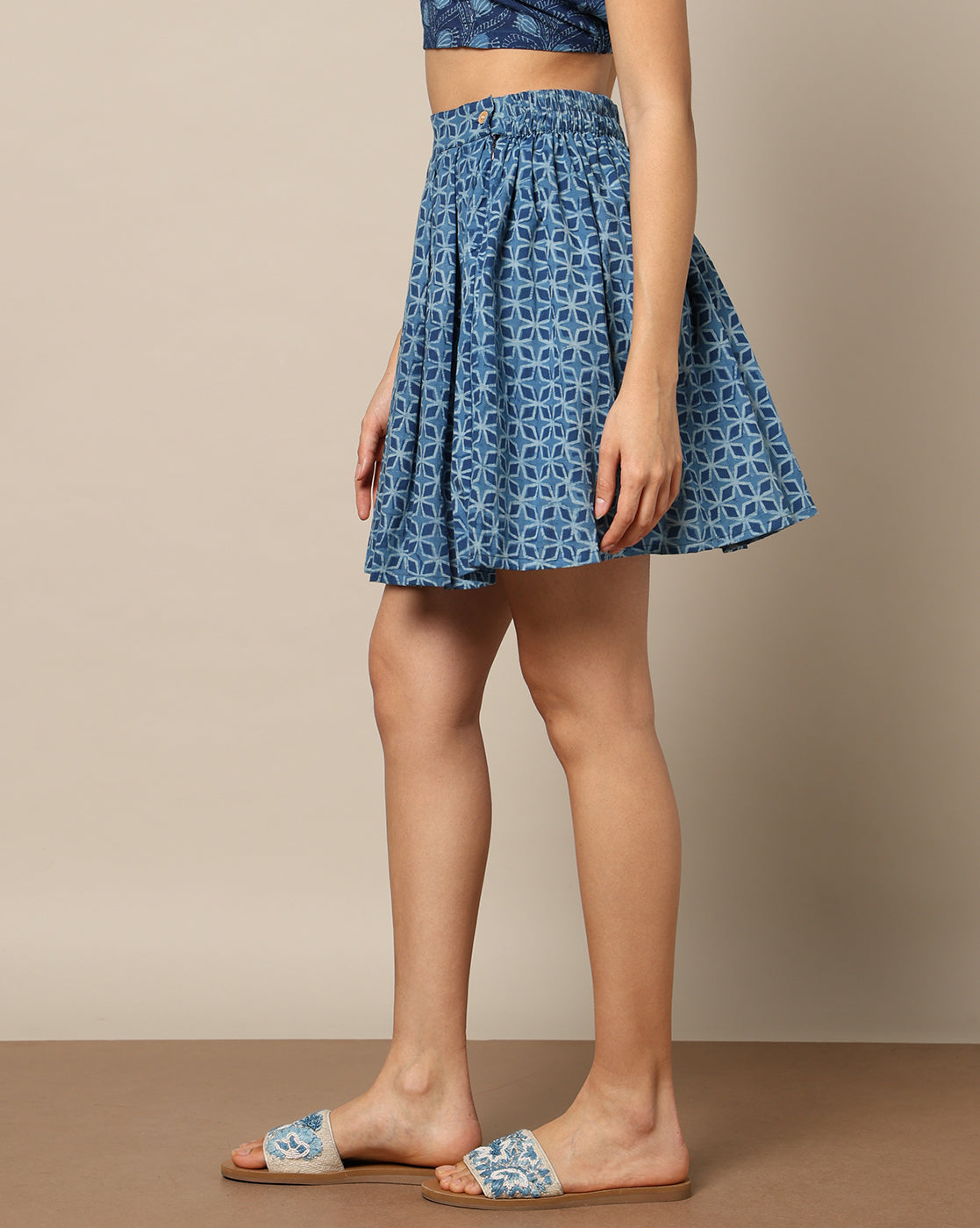 Natural Indigo Dyed Dabu Hand Block Printed Short Skirt