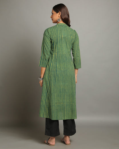 Indigo Nashpal Dyed Dabu Hand Block Printed Long Kurta