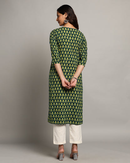 Indigo Nashpal Dyed Dabu Printed Cotton Long Kurta