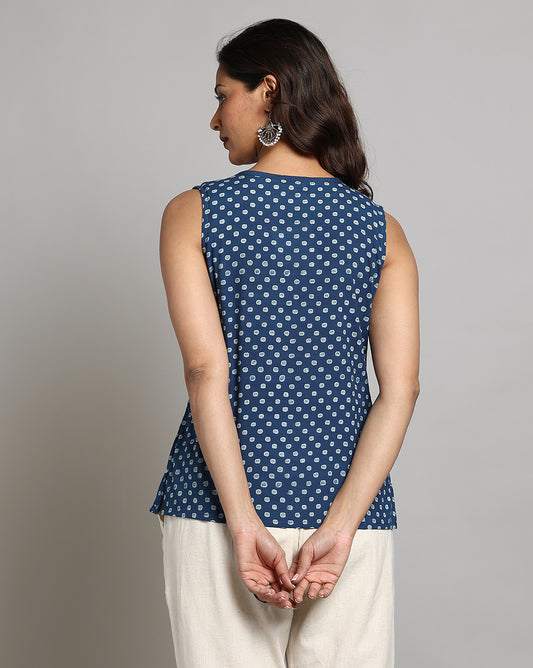 Indigo Dyed and Dabu Printed Top