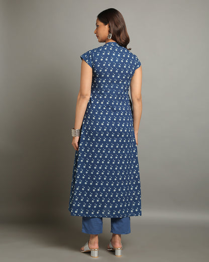 Indigo Dyed Dabu Hand Block Printed Long Kurta
