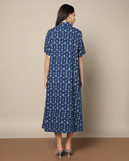 Indigo Dyed Dabu Hand Block Printed Long Dress