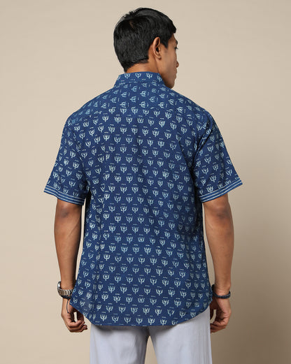 Men's Dabu Printed Indigo Dyed Shirt