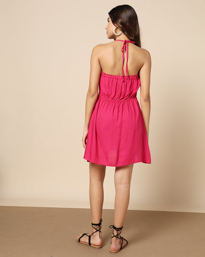 Dyed Spaghetti Dress Poppy Pink