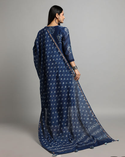 Indigo Dyed Dabu Hand Block Printed Chanderi Silk Duppatta