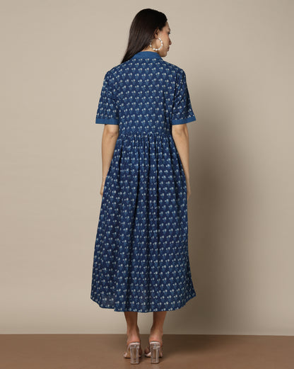 Indigo Dyed Dabu Hand Block Printed Long Dress