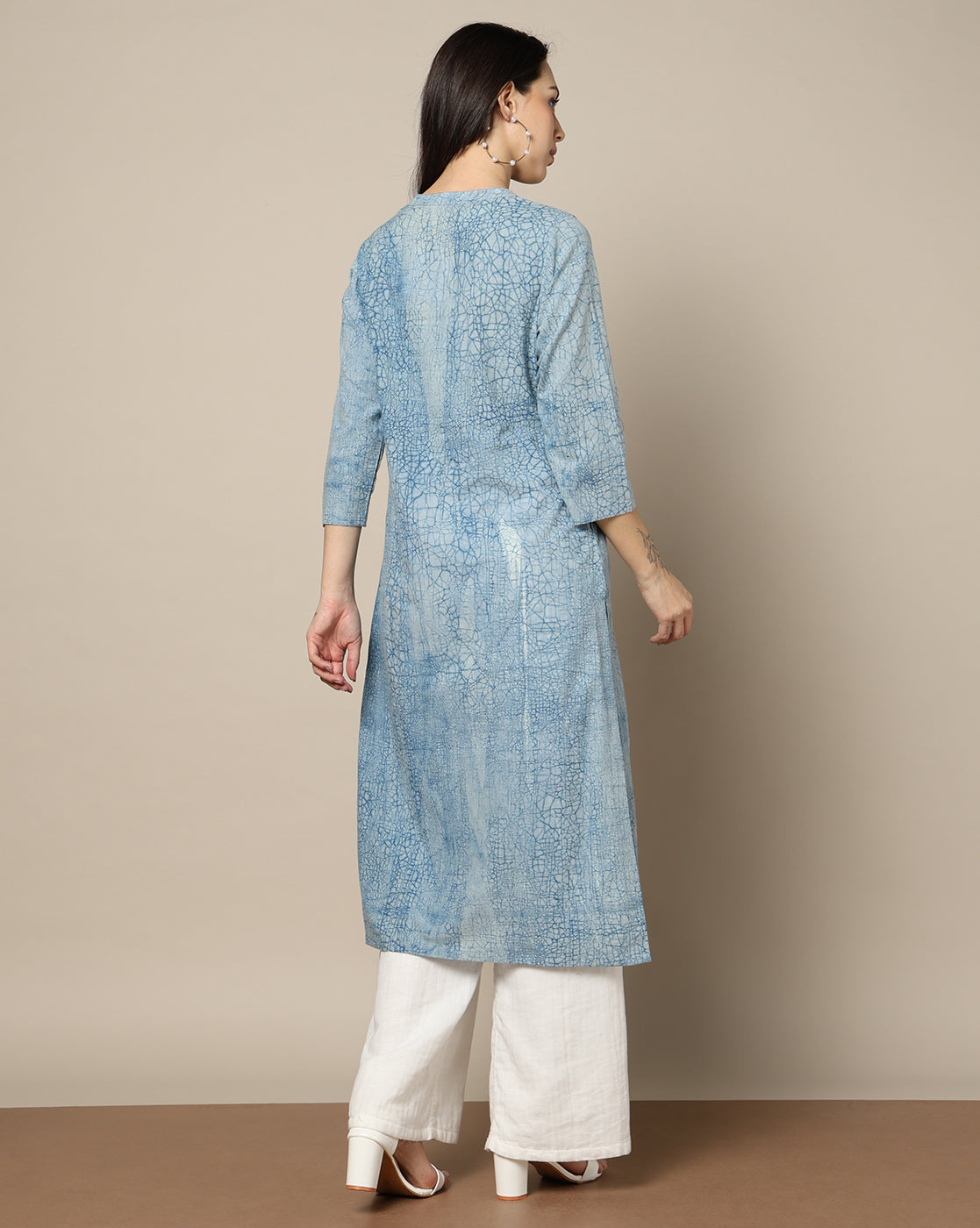 Indigo Dyed Dabu Hand Block Printed Long Kurta