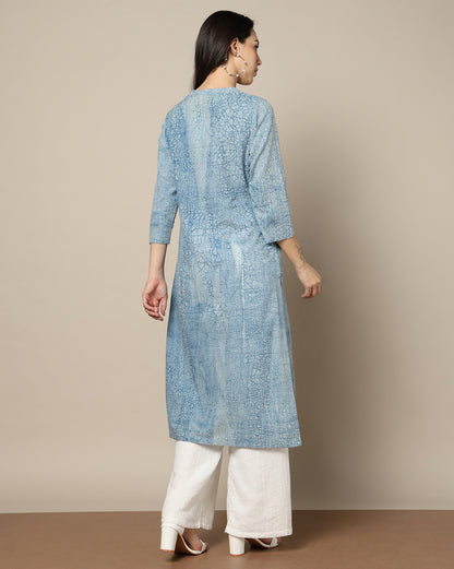 Indigo Dyed Dabu Hand Block Printed Long Kurta