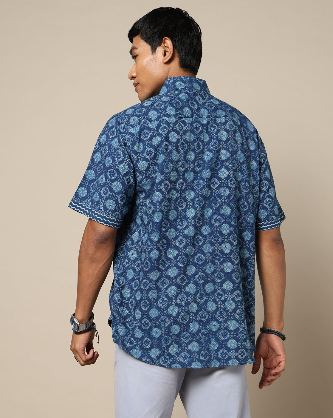 Men's Dabu Printed Indigo Dyed Shirt