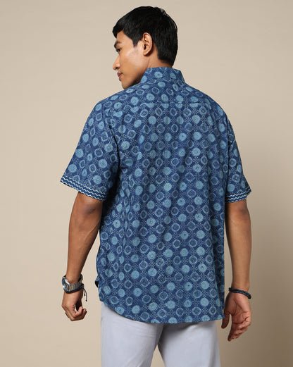 Men's Dabu Printed Indigo Dyed Shirt