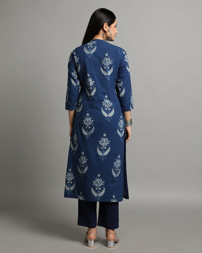 Indigo Dyed Dabu Hand Block Printed Long Kurta