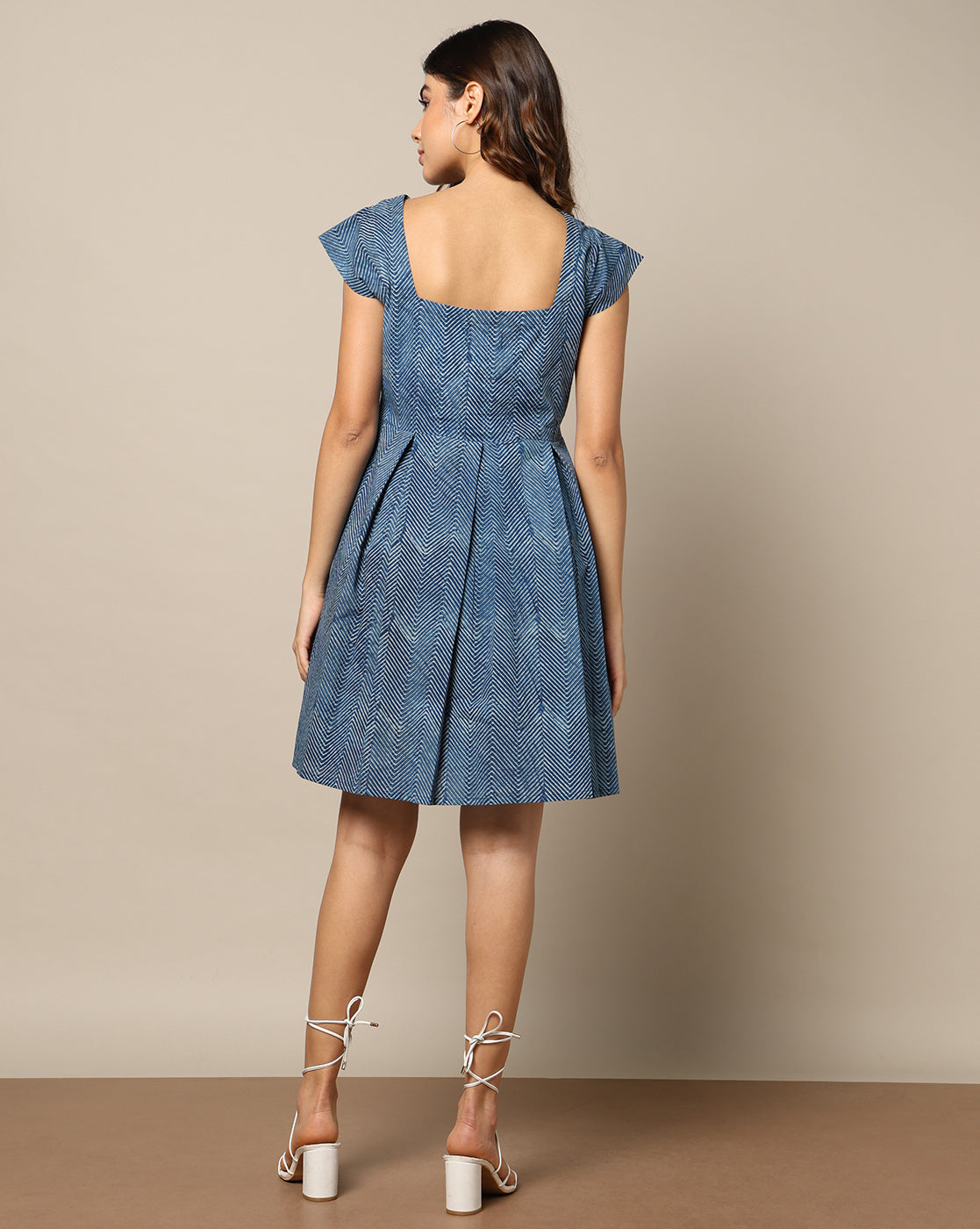 Indigo Natural Dyed and Dabu Hand Block Printed Short Dress