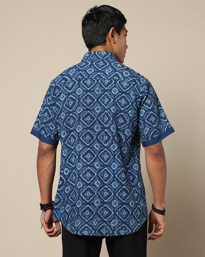 Men's Dabu Printed Indigo Dyed Shirt