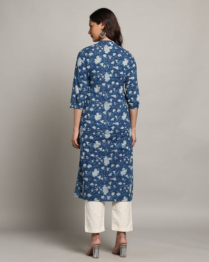 Indigo Dyed Dabu Printed Cotton Long Kurta