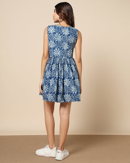 Natural Dyed Hand Block Printed Short Dress Sleeveless