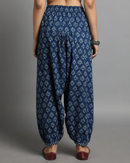 Indigo Dyed Dabu Printed Ghas Salwar