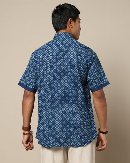 Men's Dabu Printed Indigo Dyed Shirt