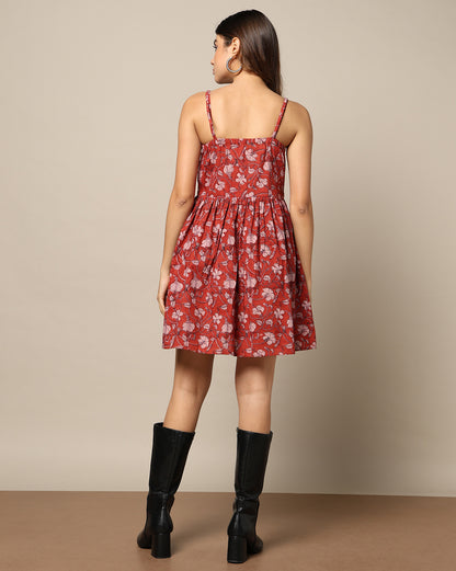 Natural Dyed Hand Block Printed Short Dress (Skater or Spaghetti)