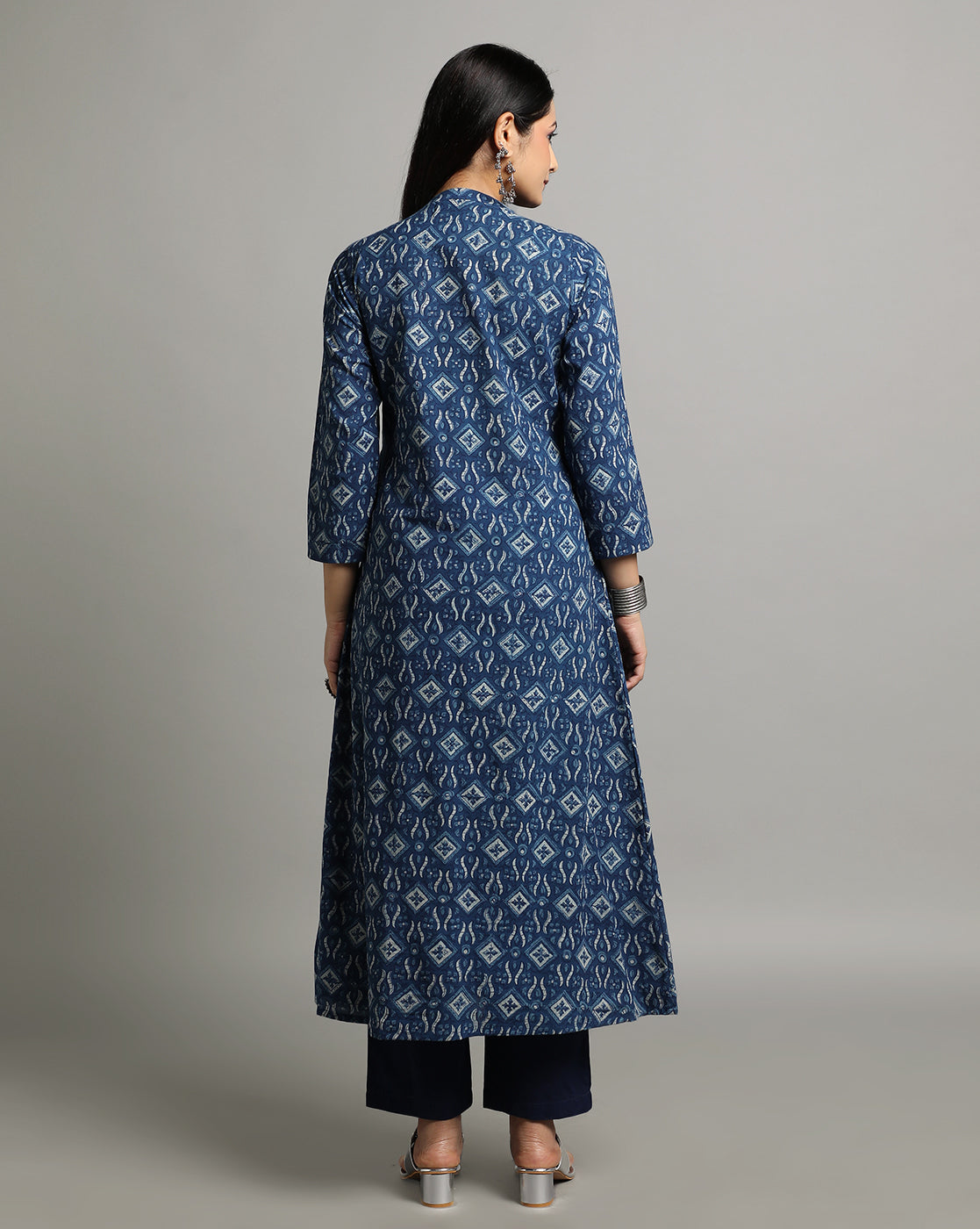 Indigo Dyed Dabu Hand Block Printed Long Kurta
