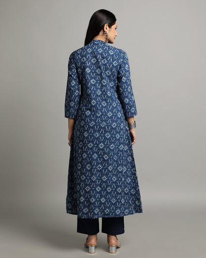 Indigo Dyed Dabu Hand Block Printed Long Kurta