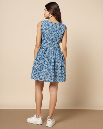 Natural Dyed Hand Block Printed Short Dress Sleeveless