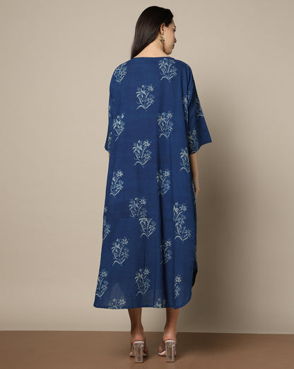 Indigo Dyed Dabu Hand Block Printed Free Size Dress