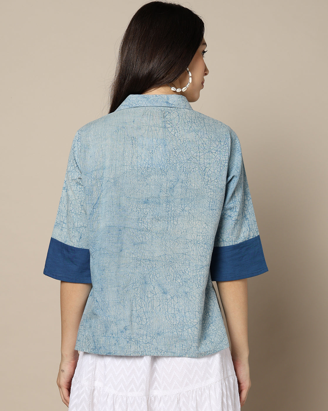 Indigo Dyed Dabu Printed Cotton Top