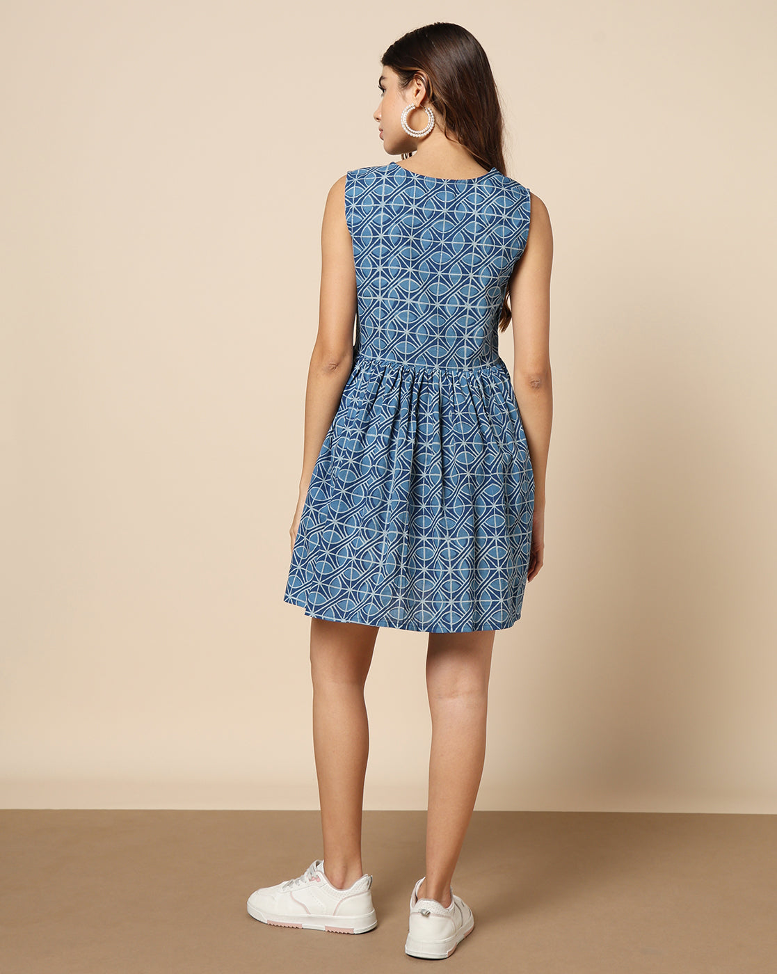 Natural Dyed Hand Block Printed Short Dress Sleeveless