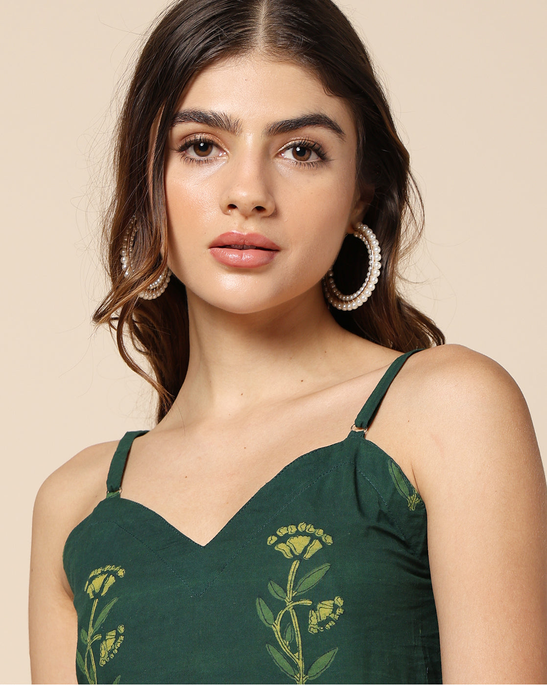 Natural Dyed Hand Block Printed Short Dress Green