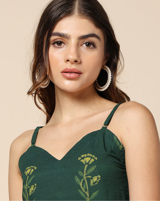Natural Dyed Hand Block Printed Short Dress Green