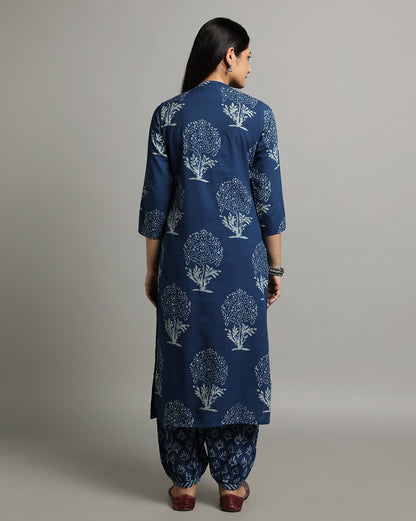 Indigo Dyed Dabu Hand Block Printed Long Kurta