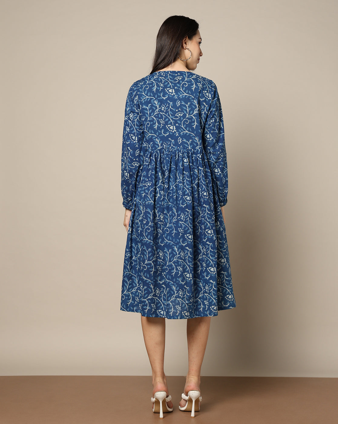Indigo Dyed Dabu Hand Block Printed Long Dress