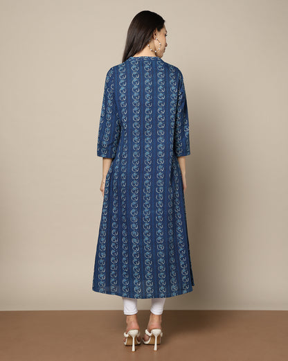 Indigo Dyed Dabu Hand Block Printed Long Kurta