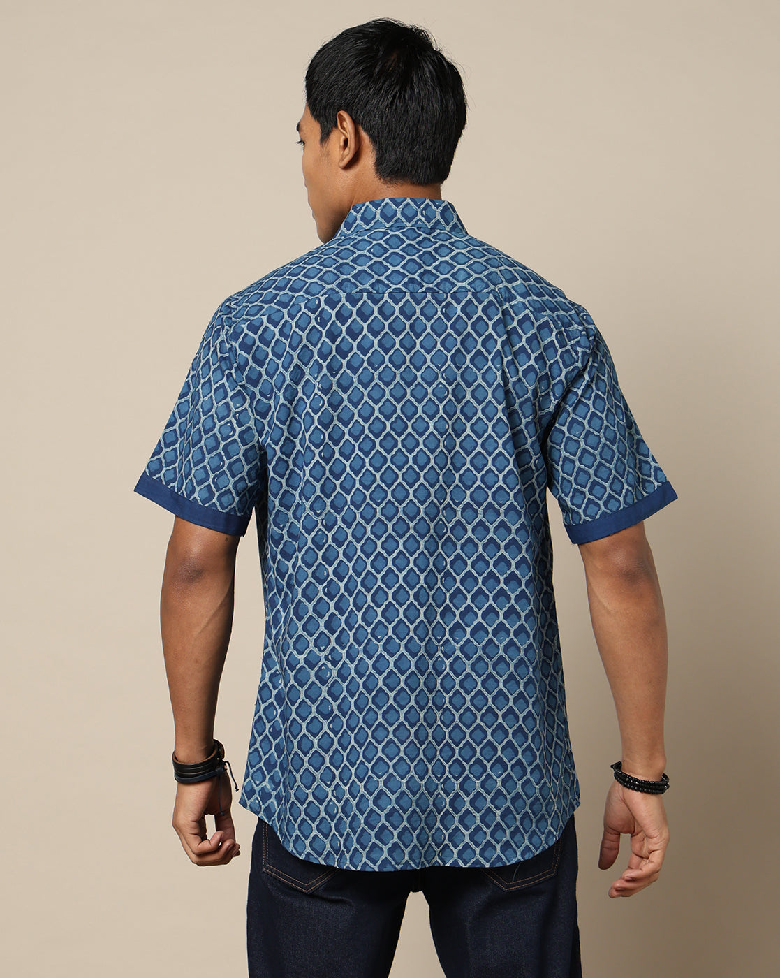 Men's Dabu Printed Indigo Dyed Shirt