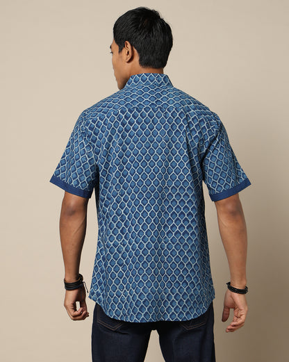 Men's Dabu Printed Indigo Dyed Shirt