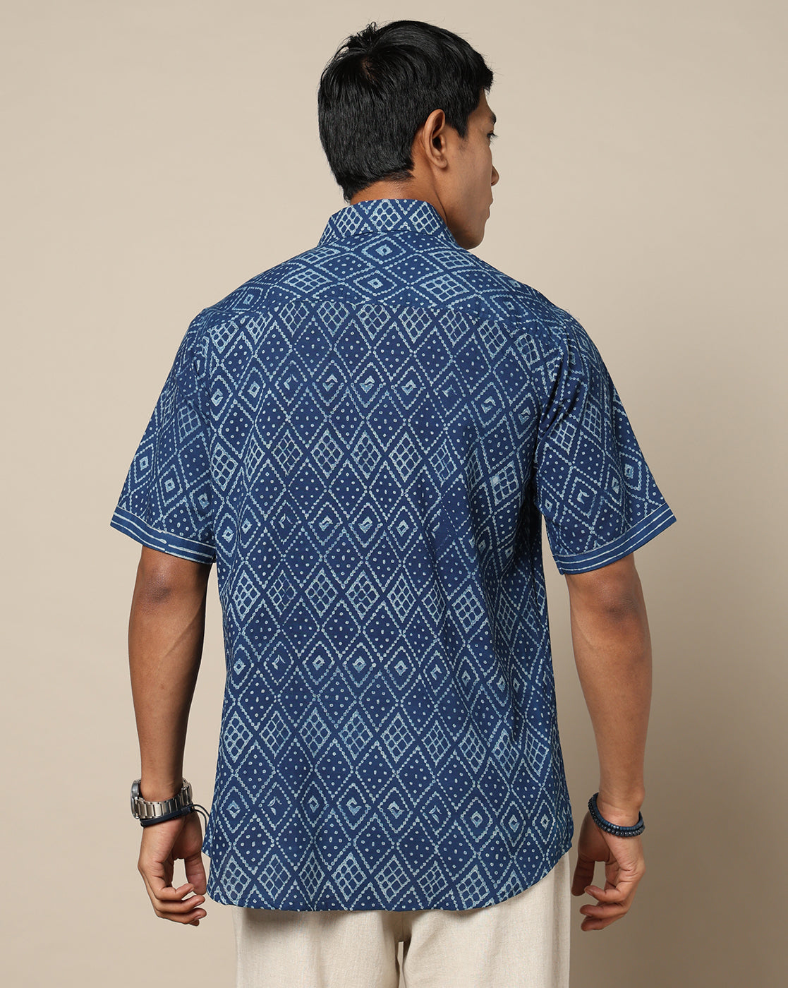Men's Dabu Printed Indigo Dyed Shirt