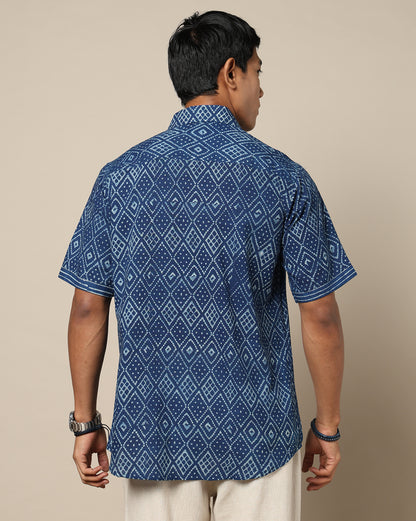 Men's Dabu Printed Indigo Dyed Shirt