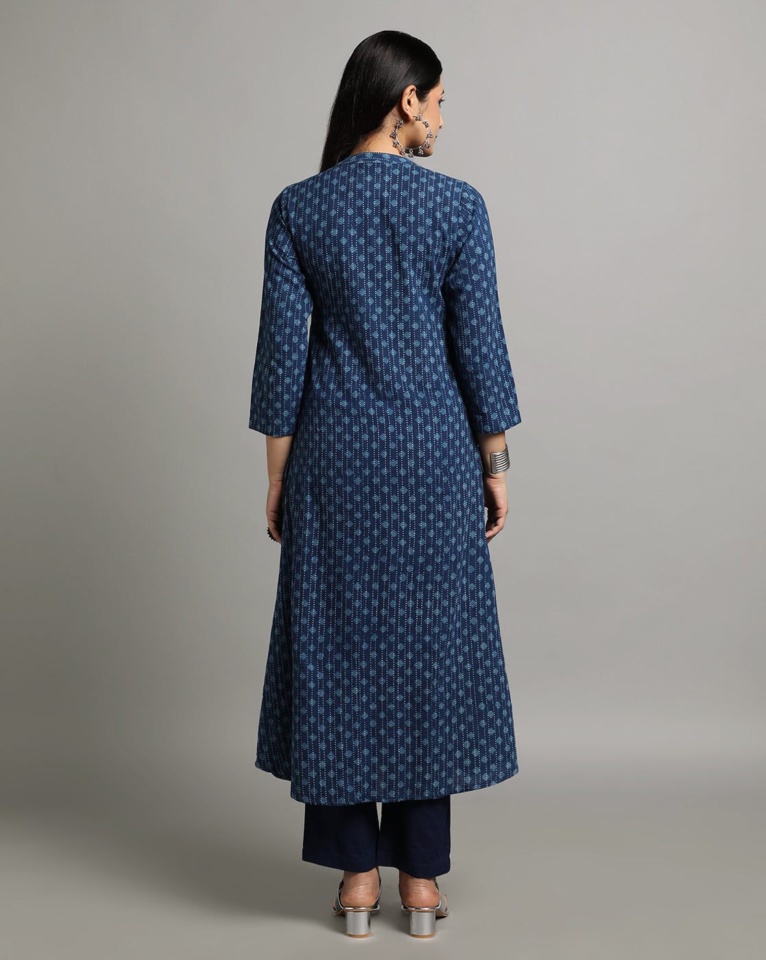 Indigo Dyed Dabu Hand Block Printed Long Kurta