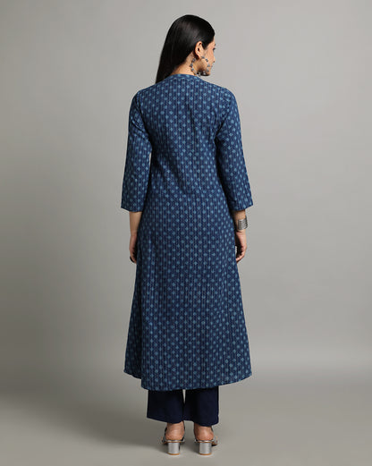Indigo Dyed Dabu Hand Block Printed Long Kurta