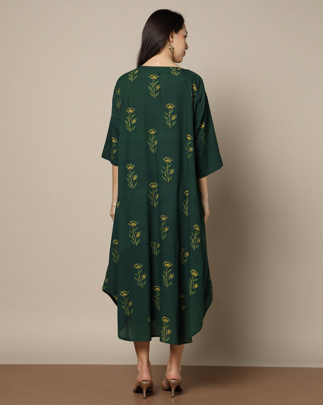 Indigo Nashpal Dyed Hand Block Printed Free Size Dress
