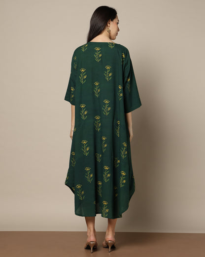 Indigo Nashpal Dyed Hand Block Printed Free Size Dress