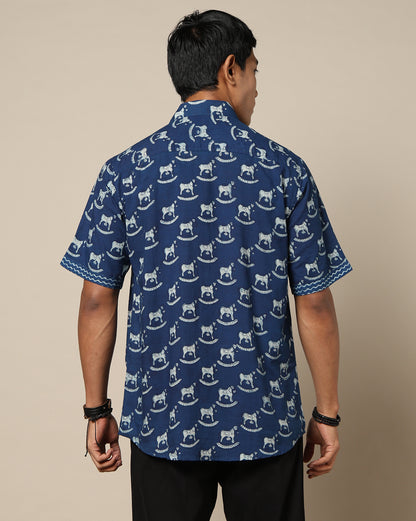 Men's Dabu Printed Indigo Dyed Shirt