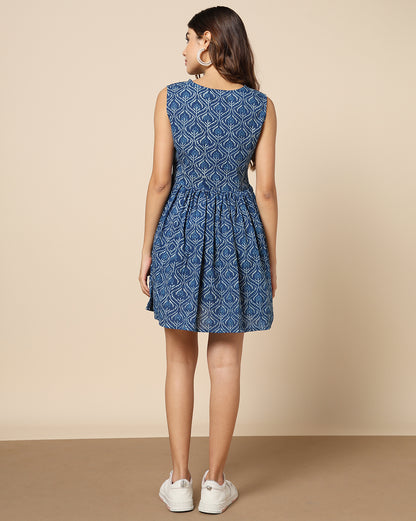 Natural Dyed Hand Block Printed Short Dress Sleeveless