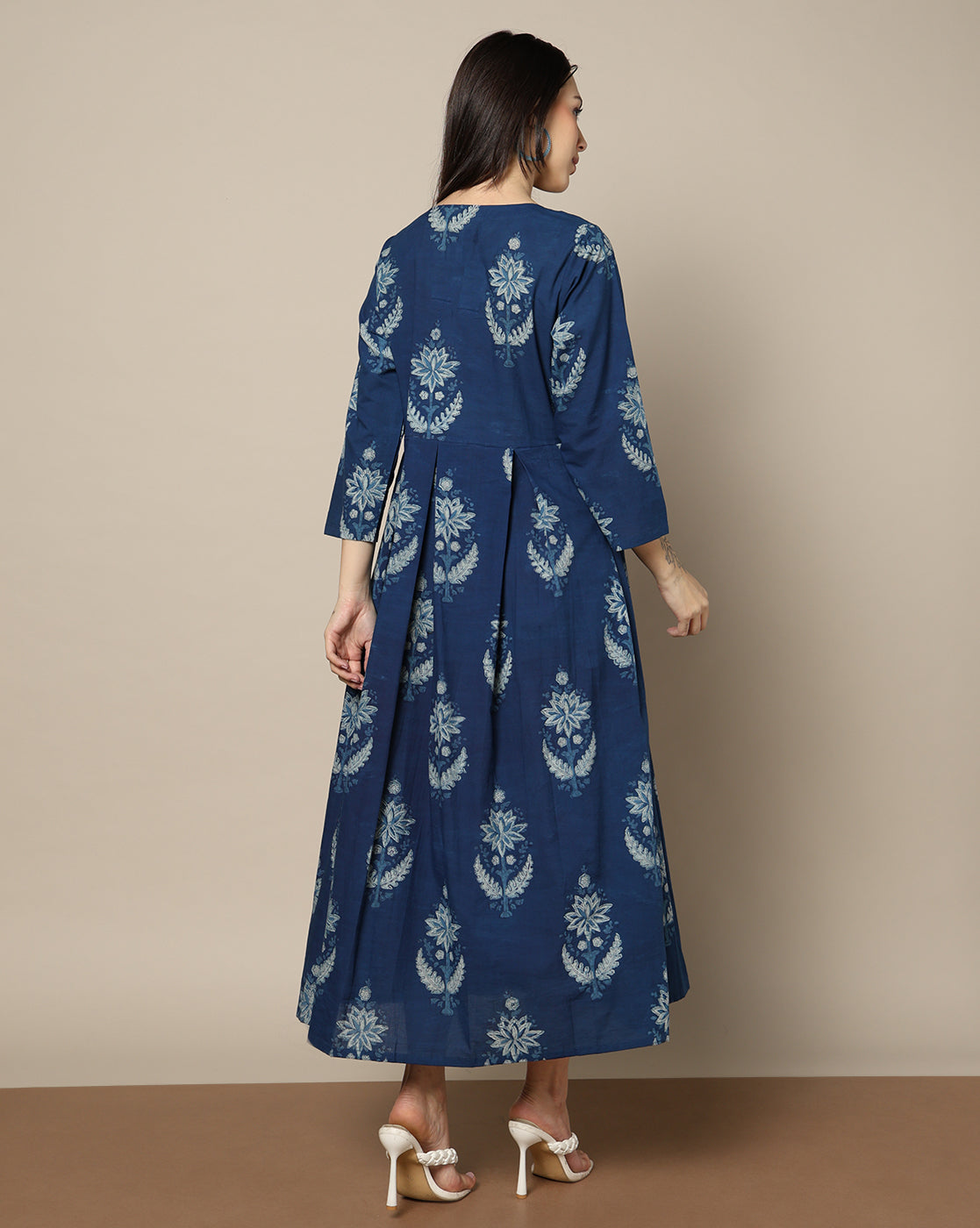 Indigo Dyed Dabu Hand Block Printed Long Dress