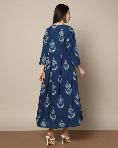 Indigo Dyed Dabu Hand Block Printed Long Dress