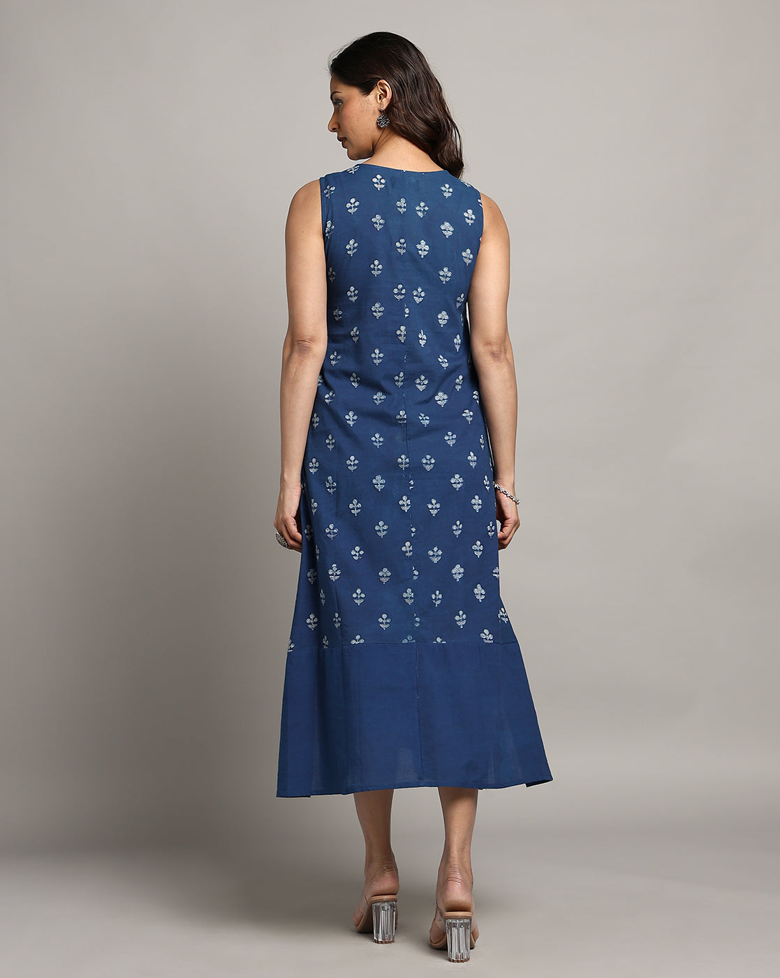 Indigo Dyed Dabu Printed Sleeveless Dress